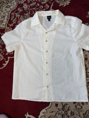 art class white Short-Sleeve Button-Down Textured Shirt